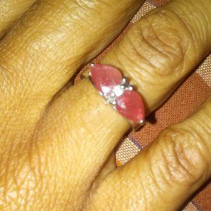Pink twin heart shaped ruby ring in 10k white gold